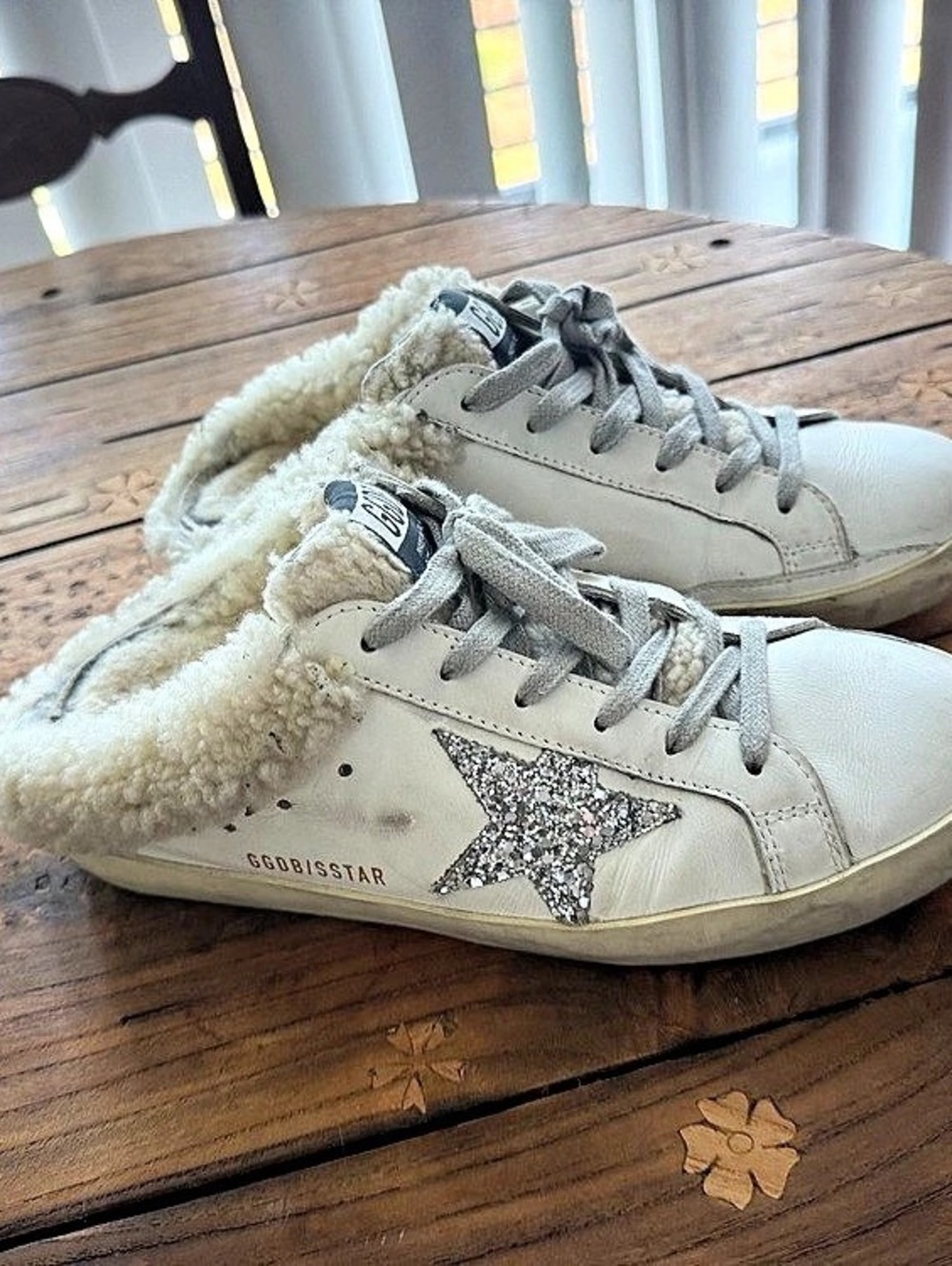 Golden Goose Super-Star Sabot Shearling Sneakers White & Gray